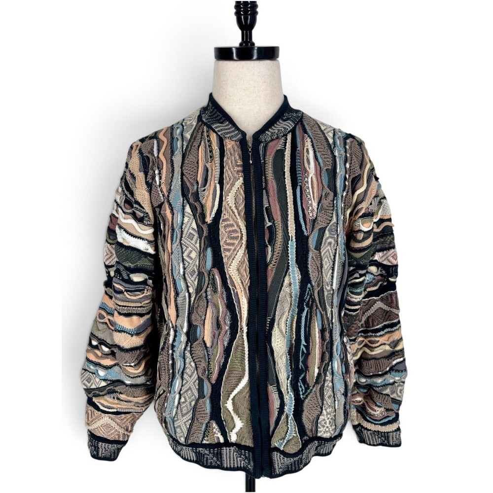 Coogi Cardigan Sweater 3D Mercerized Viscose Hip Hop Size M